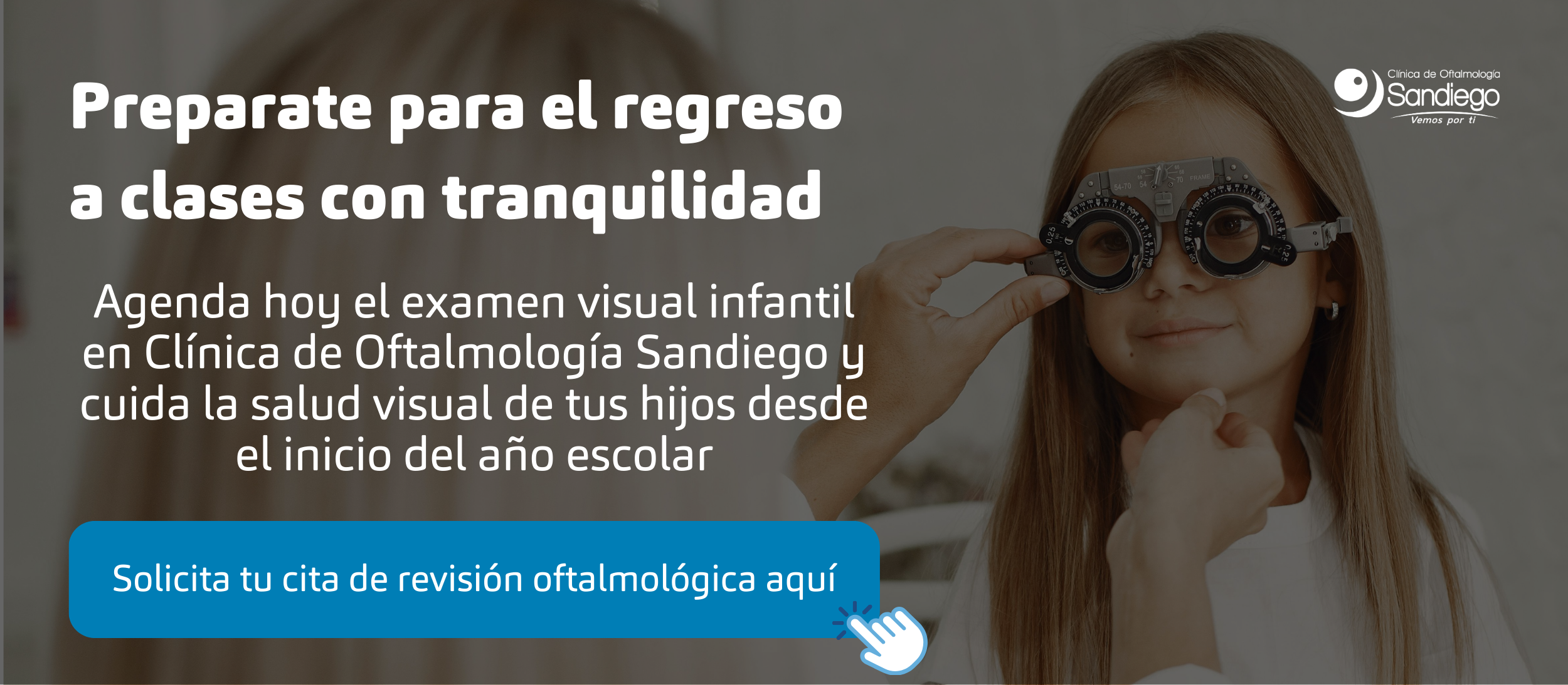 Prepárate para el regreso a clases con tranquilidad. Agenda hoy el examen visual infantil en Clínica de Oftalmología Sandiego y cuida la salud visual de tus hijos desde el inicio del año escolar. 👉 Solicita tu cita de revisión oftalmológica aquí. LINK: https://www.clinicasandiego.com.co/optica-medellin-y-llanogrande